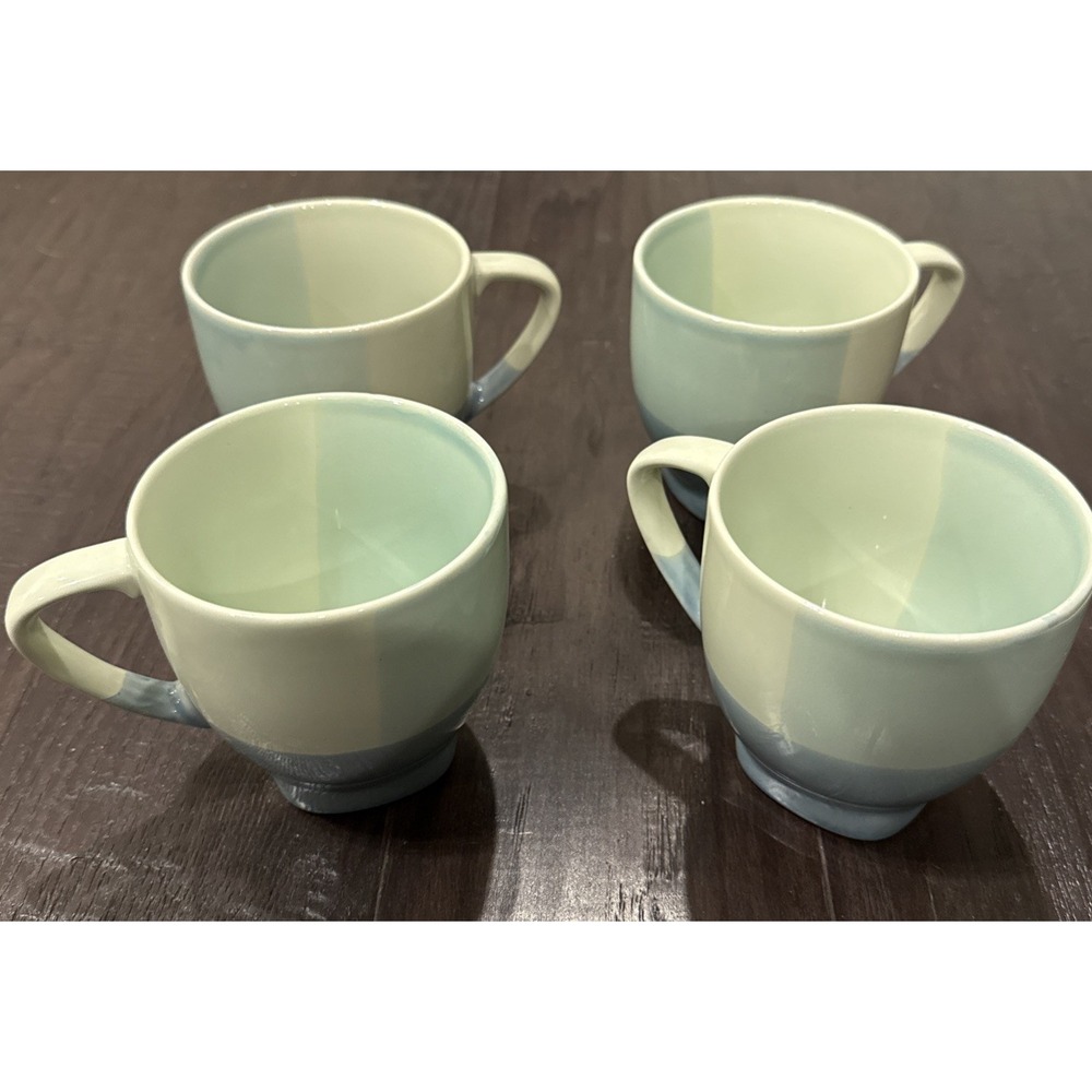 222 Fifth Color Blocks Blue Green Coffee Tea Mugs Mug 4 Inch Set Of 4 NEW